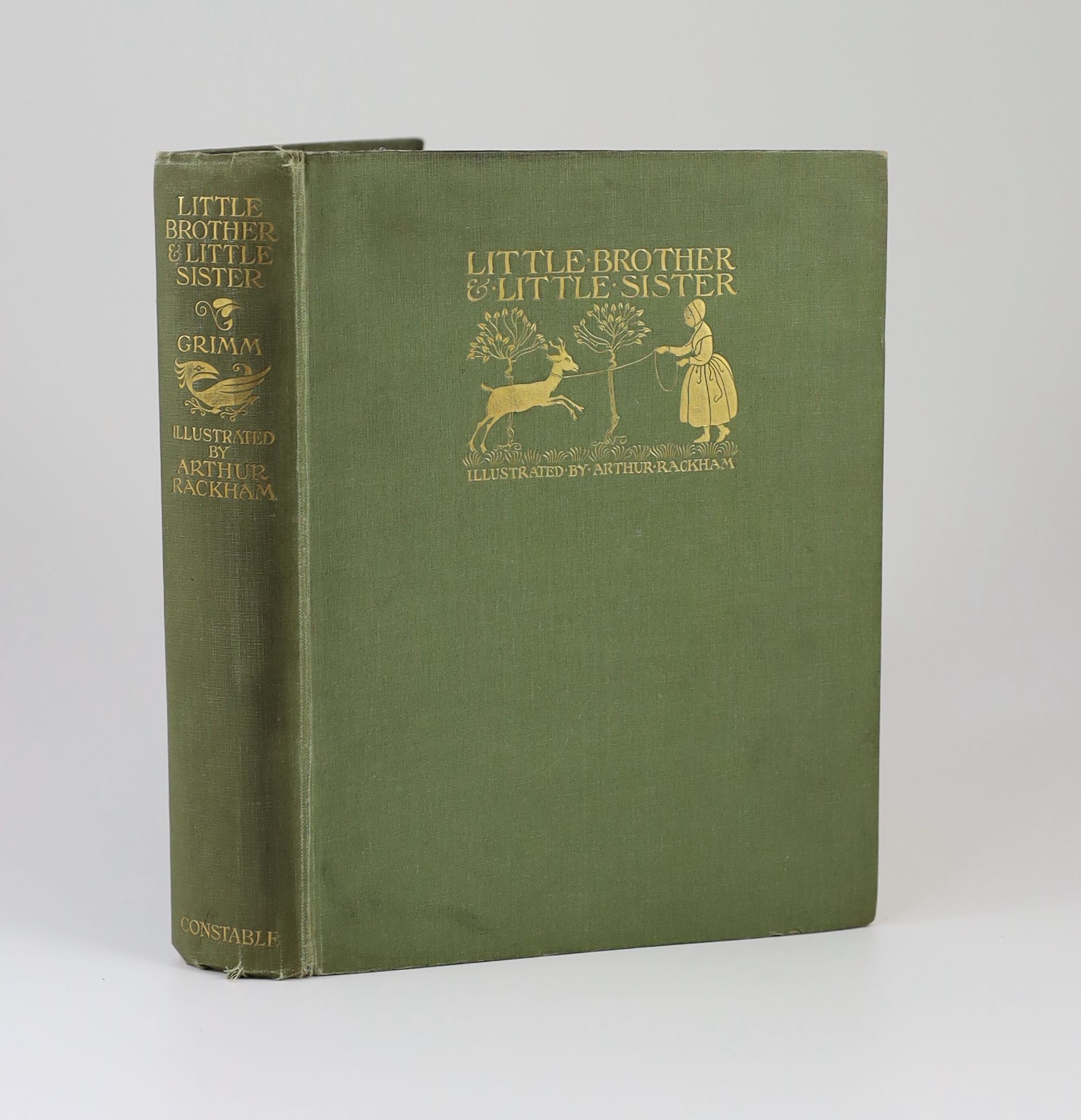 Grimm, Jacob and Wilhem - Little Brother & Little Sister, with frontis and 11 tipped-in colour illustrations by Arthur Rackham, 4to, green cloth gilt, Constable, London, 1917